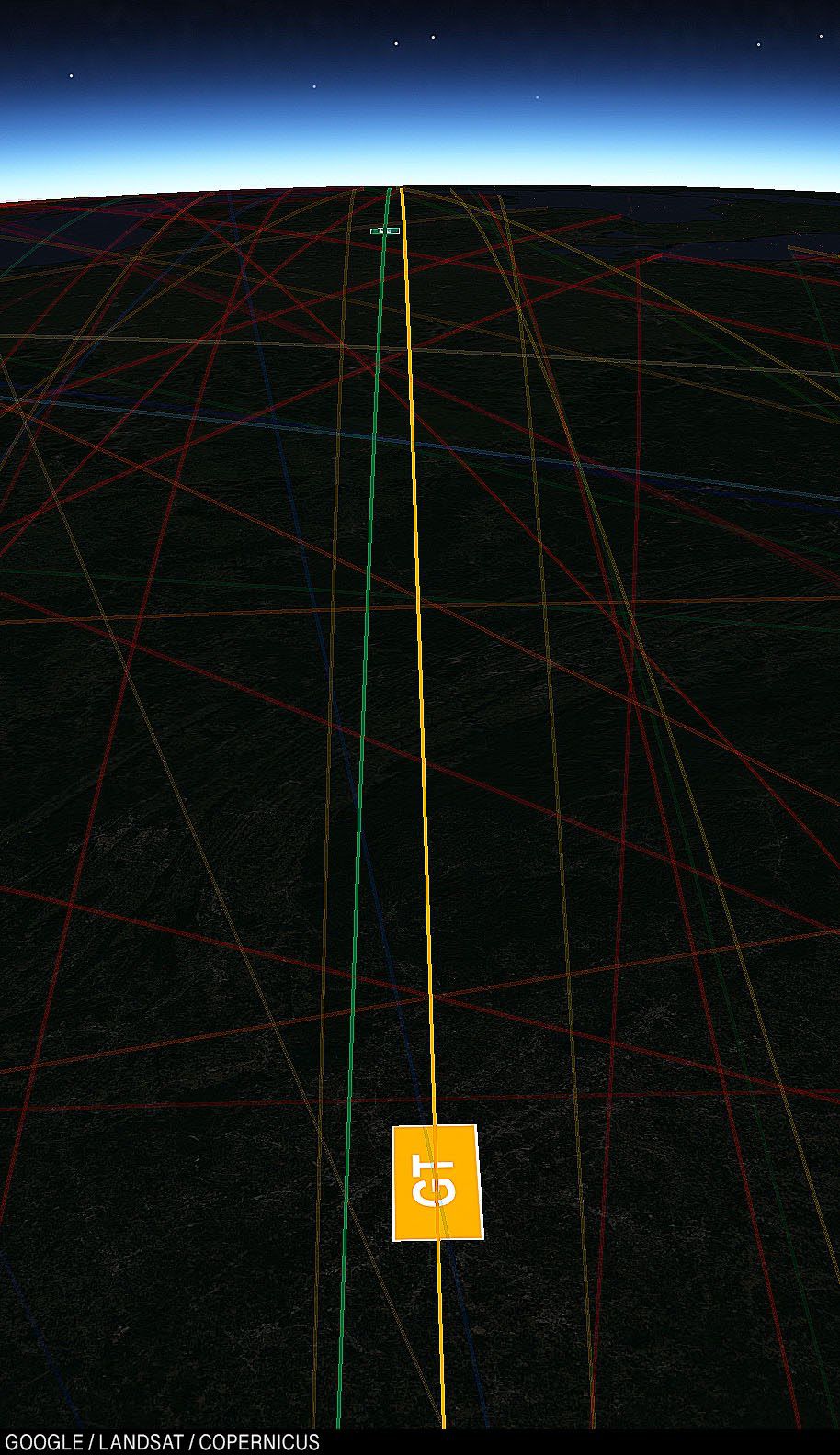 Long shot of the fields of Georgia Tech and Michigan State, which come very close to each other but never intersect.