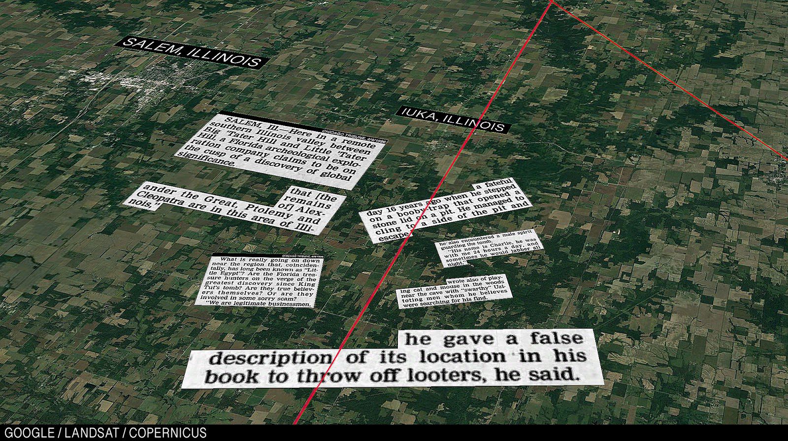 Another clipping reporting the explorer’s claim that he intentionally gave a false location to the tomb to throw off looters.