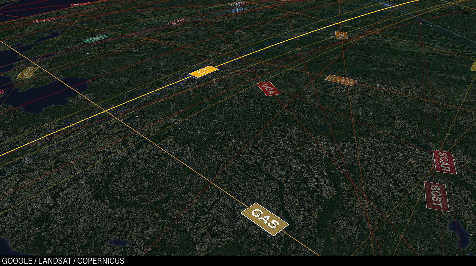 Map showing the intersections of the Georgia Tech and Georgia Southern fields.