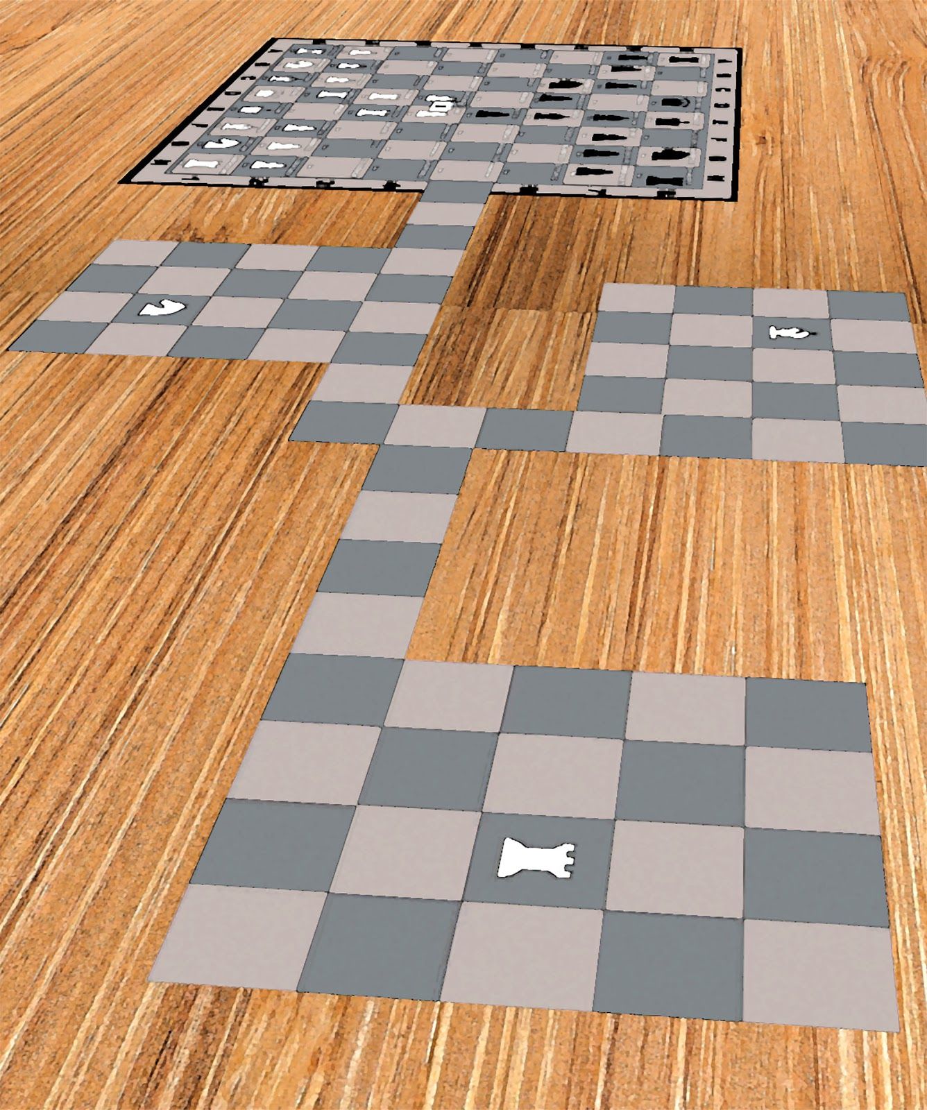 Side view of the chess board with maze-like expansion added.