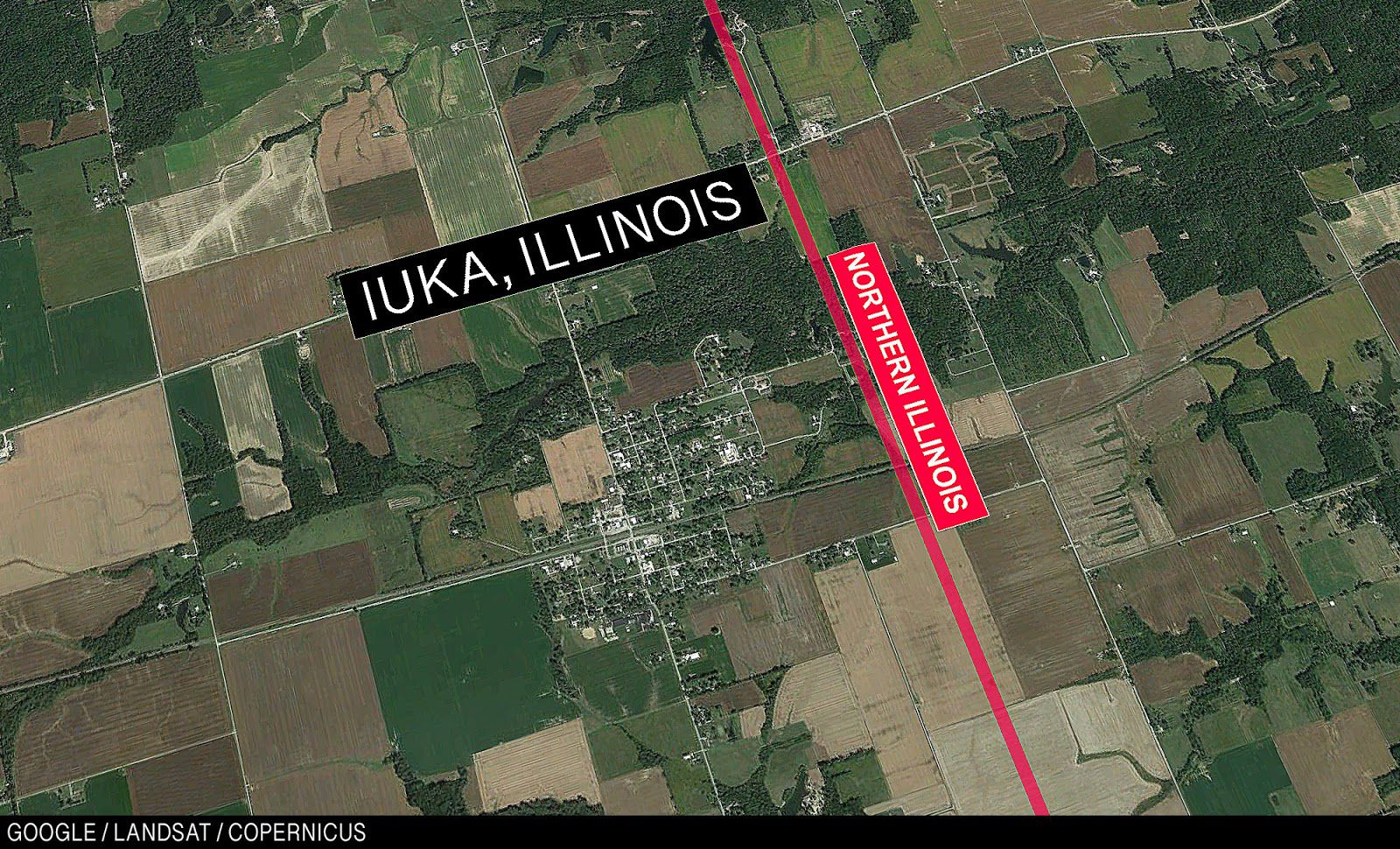 Close-up of Northern Illinois’ field as it runs through Iuka, Illinois.