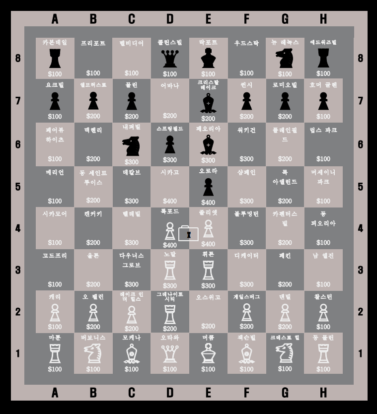 The Illinois chess board with some pieces advanced.