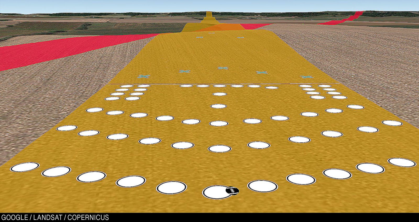 Close-up of the leapfrog formation, which contains several waves of offensive lines.