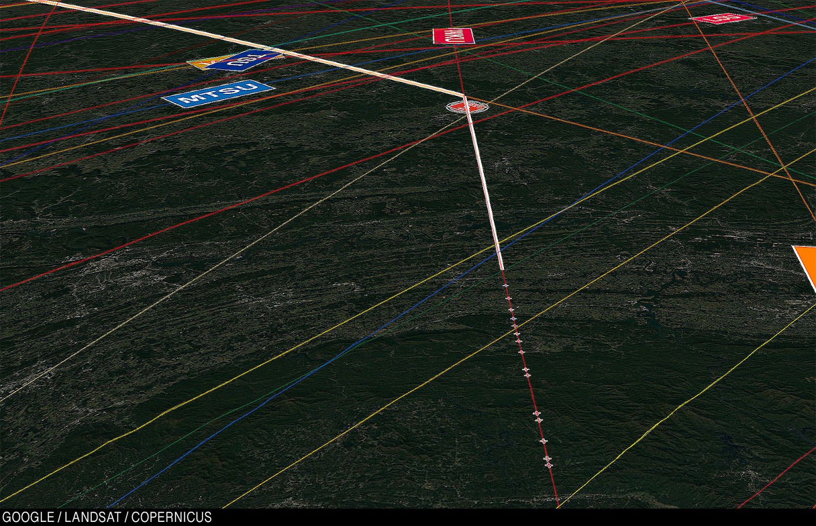 Map showing Nick and Manny’s planned route, which will take them west on Oklahoma State’s field.