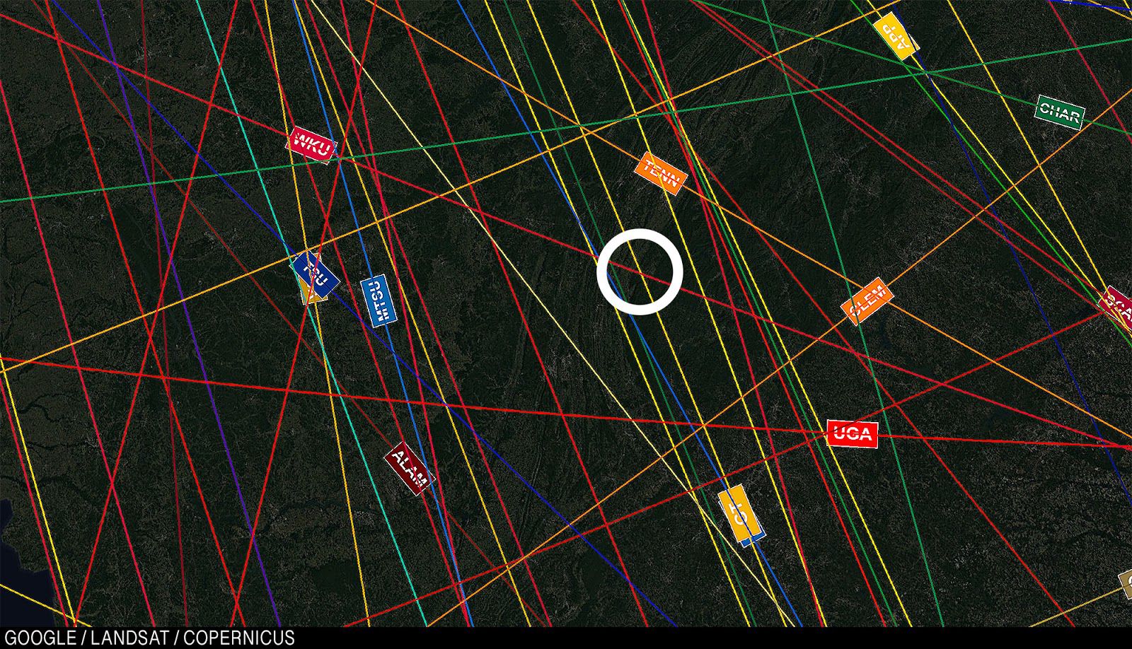 Map of the fields, with the Georgia Tech-WKU intersection highlighted.