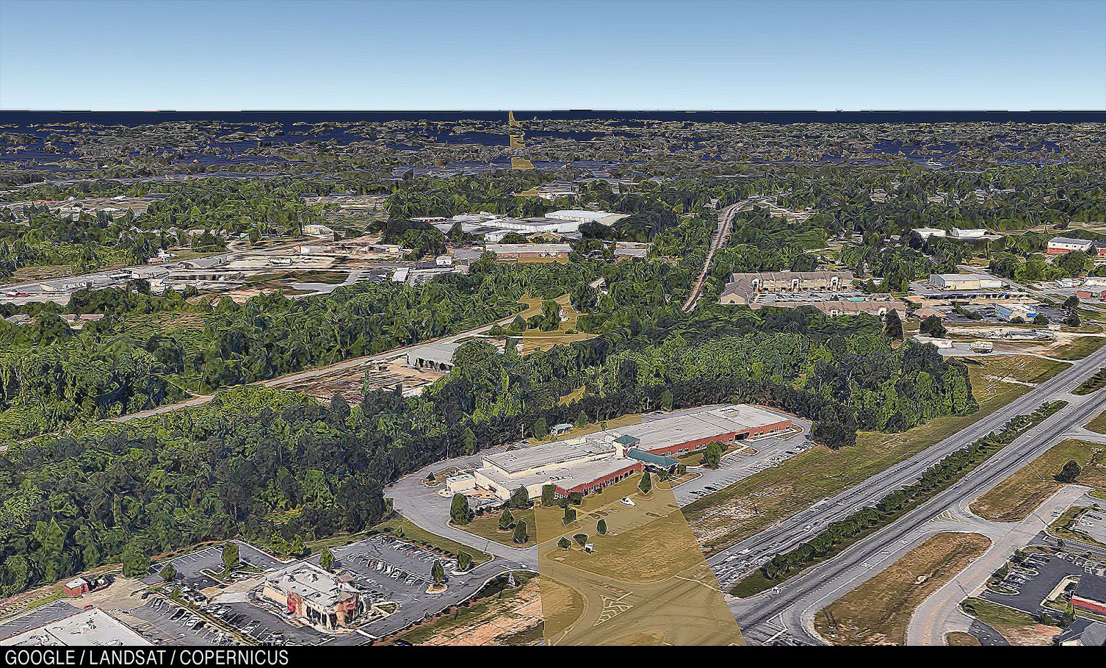 Closer view of a veterinary clinic in Columbus that sits on top of Georgia Southern’s field.